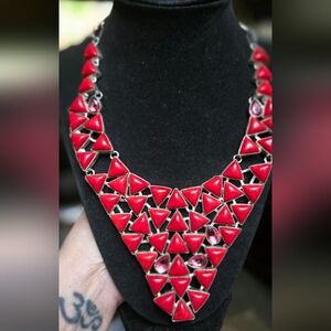 Red coral & sapphire statement necklace